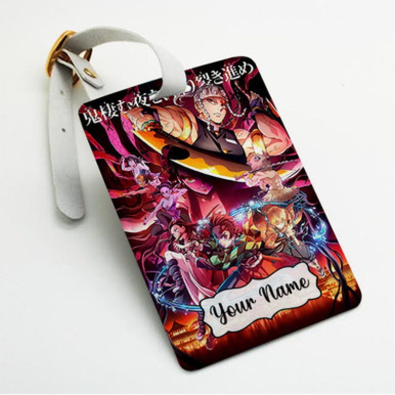 Pastele Kimetsu no Yaiba Yuukaku hen Custom Luggage Tags Personalized Name PU Leather Luggage Tag With Strap Awesome Baggage Hanging Suitcase Bag Tags Name ID Labels Travel Bag Accessories