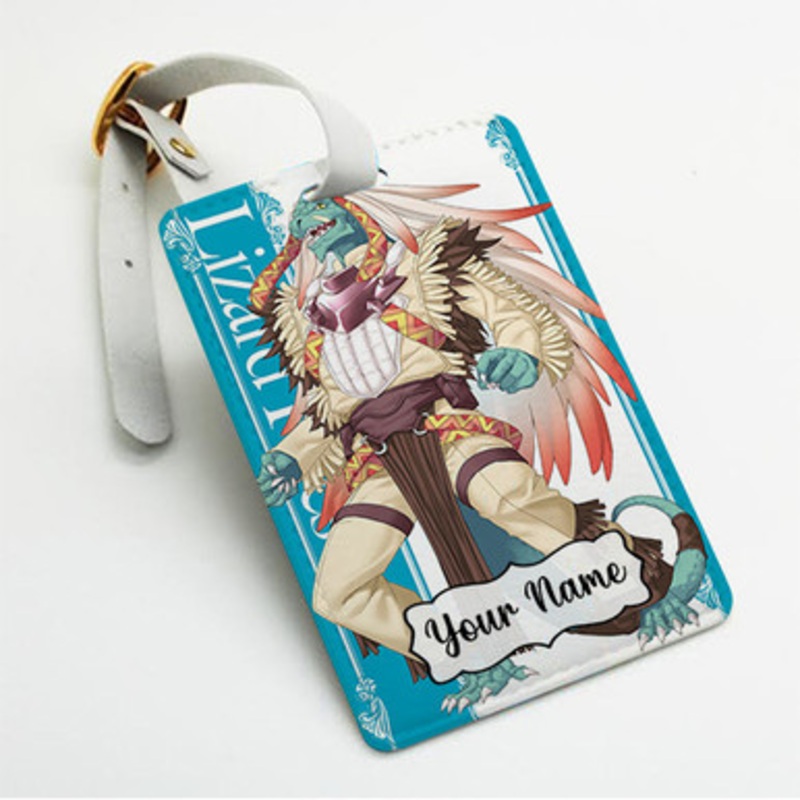 Pastele Lizard Priest Goblin Slayer Custom Luggage Tags Personalized Name PU Leather Luggage Tag With Strap Awesome Baggage Hanging Suitcase Bag Tags Name ID Labels Travel Bag Accessories