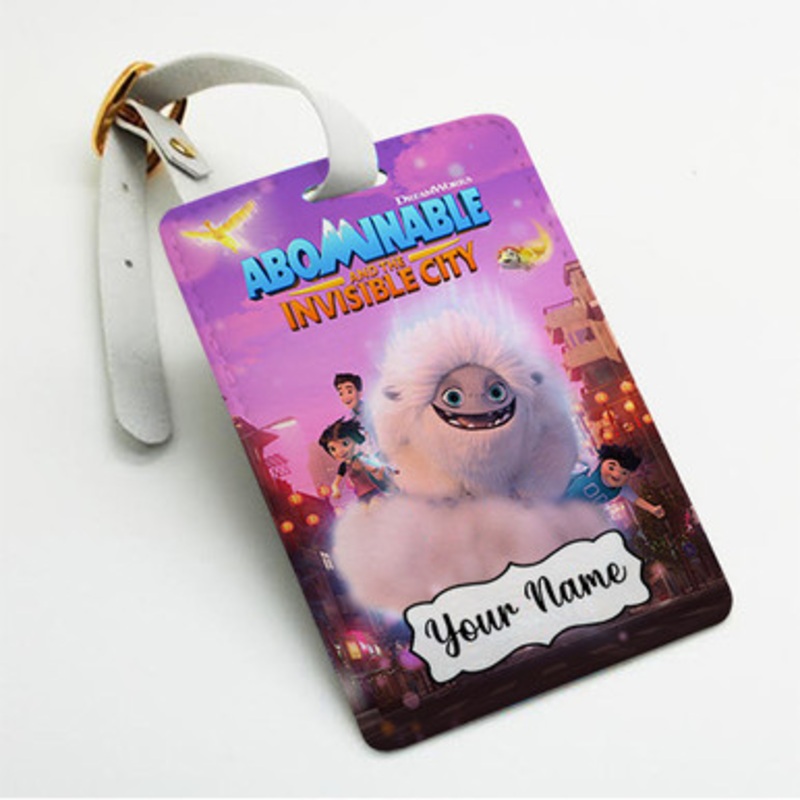 Pastele Abominable and the Invisible City Custom Luggage Tags Personalized Name PU Leather Luggage Tag With Strap Awesome Baggage Hanging Suitcase Bag Tags Name ID Labels Travel Bag Accessories