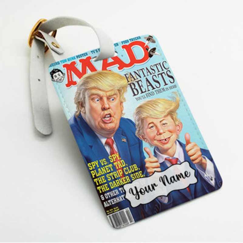 Pastele Alfred E Neuman Donald Trump Custom Luggage Tags Personalized Name PU Leather Luggage Tag With Strap Awesome Baggage Hanging Suitcase Bag Tags Name ID Labels Travel Bag Accessories