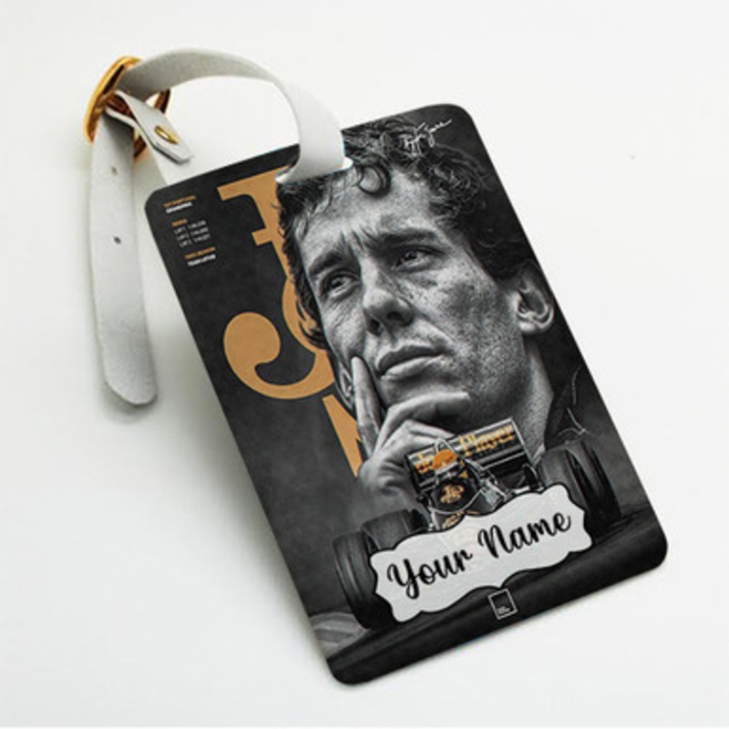 Pastele Ayrton Senna F1 Legend Custom Luggage Tags Personalized Name PU Leather Luggage Tag With Strap Awesome Baggage Hanging Suitcase Bag Tags Name ID Labels Travel Bag Accessories