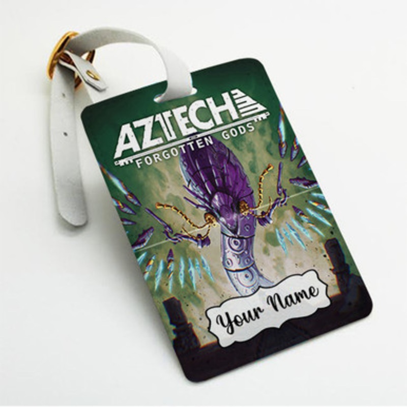 Pastele Aztech Forgotten Gods Custom Luggage Tags Personalized Name PU Leather Luggage Tag With Strap Awesome Baggage Hanging Suitcase Bag Tags Name ID Labels Travel Bag Accessories