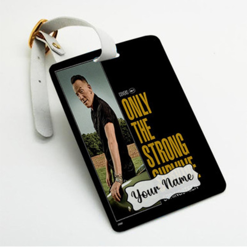 Pastele Bruce Springsteen Only The Strong Survive Custom Luggage Tags Personalized Name PU Leather Luggage Tag With Strap Awesome Baggage Hanging Suitcase Bag Tags Name ID Labels Travel Bag Accessories