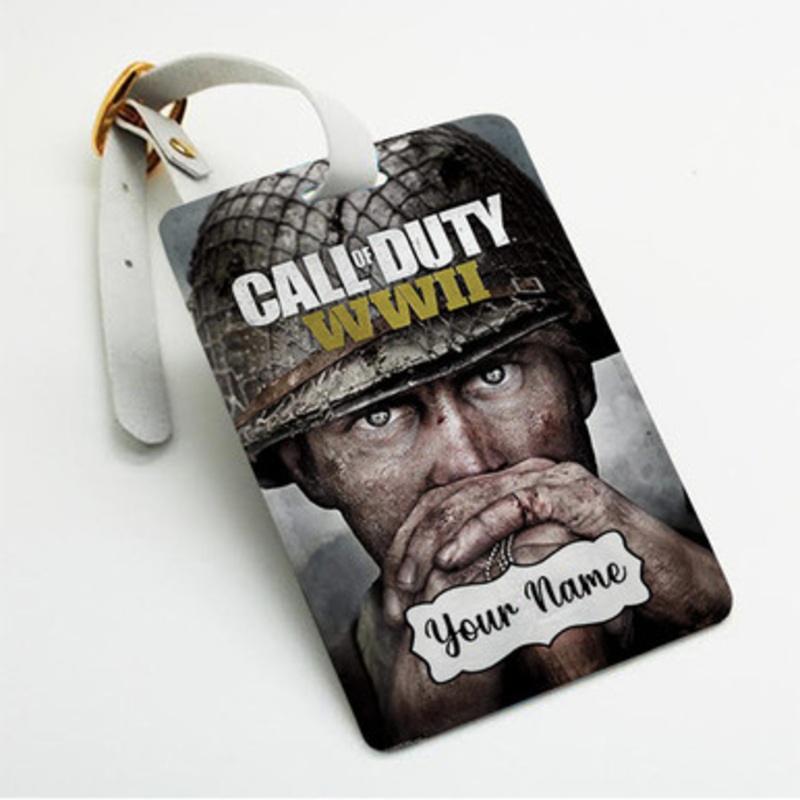 Pastele Call Of Duty WWII Custom Luggage Tags Personalized Name PU Leather Luggage Tag With Strap Awesome Baggage Hanging Suitcase Bag Tags Name ID Labels Travel Bag Accessories