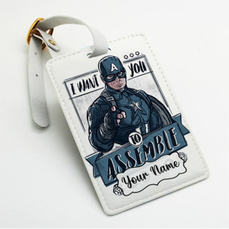 Pastele Captain America I Want You To Assemble Custom Luggage Tags Personalized Name PU Leather Luggage Tag With Strap Awesome Baggage Hanging Suitcase Bag Tags Name ID Labels Travel Bag Accessories