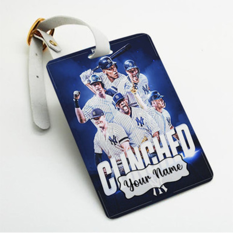 Pastele Clinched New York Yankees Custom Luggage Tags Personalized Name PU Leather Luggage Tag With Strap Awesome Baggage Hanging Suitcase Bag Tags Name ID Labels Travel Bag Accessories
