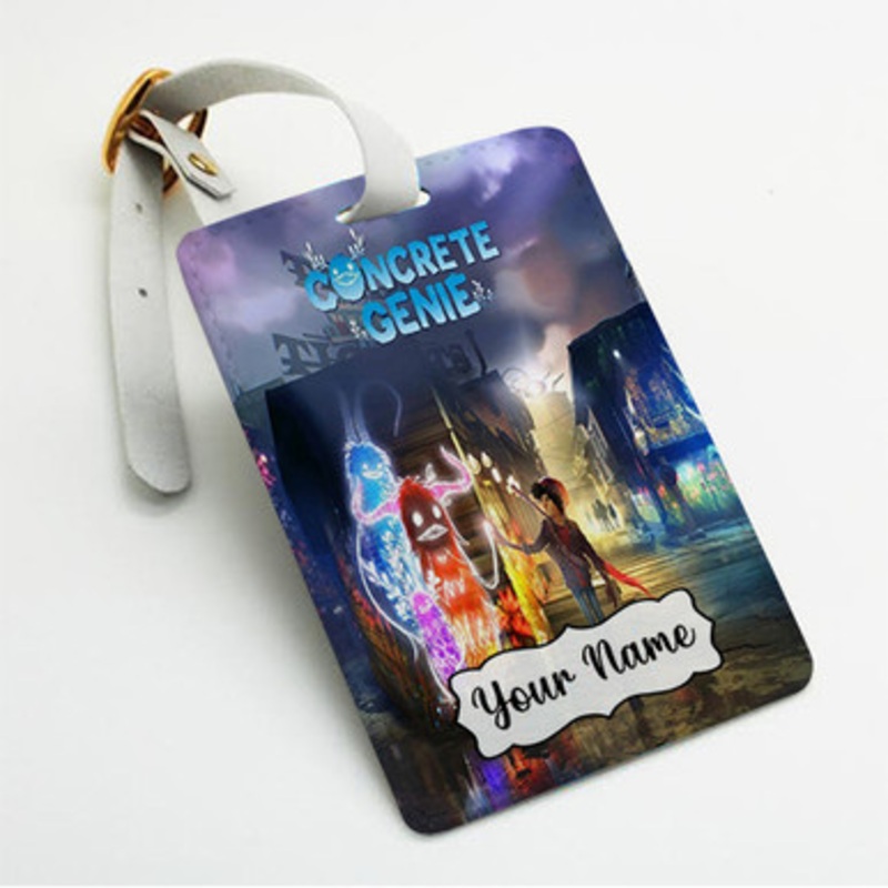 Pastele Concrete Genie Custom Luggage Tags Personalized Name PU Leather Luggage Tag With Strap Awesome Baggage Hanging Suitcase Bag Tags Name ID Labels Travel Bag Accessories