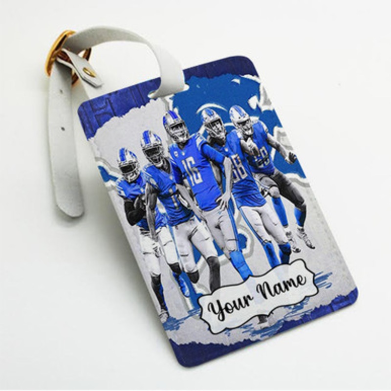 Pastele Detroit Lions NFL 2022 Custom Luggage Tags Personalized Name PU Leather Luggage Tag With Strap Awesome Baggage Hanging Suitcase Bag Tags Name ID Labels Travel Bag Accessories