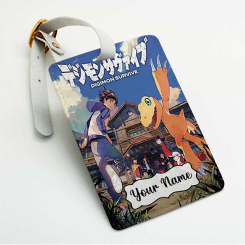 Pastele Digimon Survive Custom Luggage Tags Personalized Name PU Leather Luggage Tag With Strap Awesome Baggage Hanging Suitcase Bag Tags Name ID Labels Travel Bag Accessories