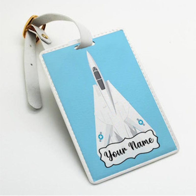 Pastele F 14 Tomcat Jet Custom Luggage Tags Personalized Name PU Leather Luggage Tag With Strap Awesome Baggage Hanging Suitcase Bag Tags Name ID Labels Travel Bag Accessories