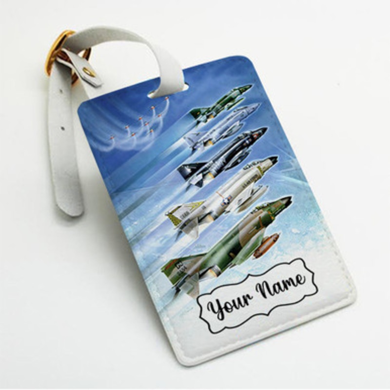 Pastele F 4 Phantom Poster Custom Luggage Tags Personalized Name PU Leather Luggage Tag With Strap Awesome Baggage Hanging Suitcase Bag Tags Name ID Labels Travel Bag Accessories
