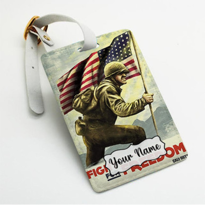 Pastele Fight For Freedom Call Of Duty WWII Custom Luggage Tags Personalized Name PU Leather Luggage Tag With Strap Awesome Baggage Hanging Suitcase Bag Tags Name ID Labels Travel Bag Accessories