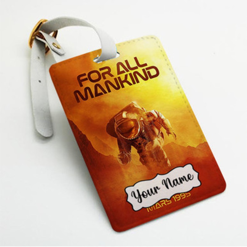 Pastele For All Mankind Custom Luggage Tags Personalized Name PU Leather Luggage Tag With Strap Awesome Baggage Hanging Suitcase Bag Tags Name ID Labels Travel Bag Accessories