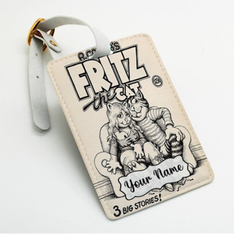 Pastele Fritz The Cat R Crumbs Custom Luggage Tags Personalized Name PU Leather Luggage Tag With Strap Awesome Baggage Hanging Suitcase Bag Tags Name ID Labels Travel Bag Accessories