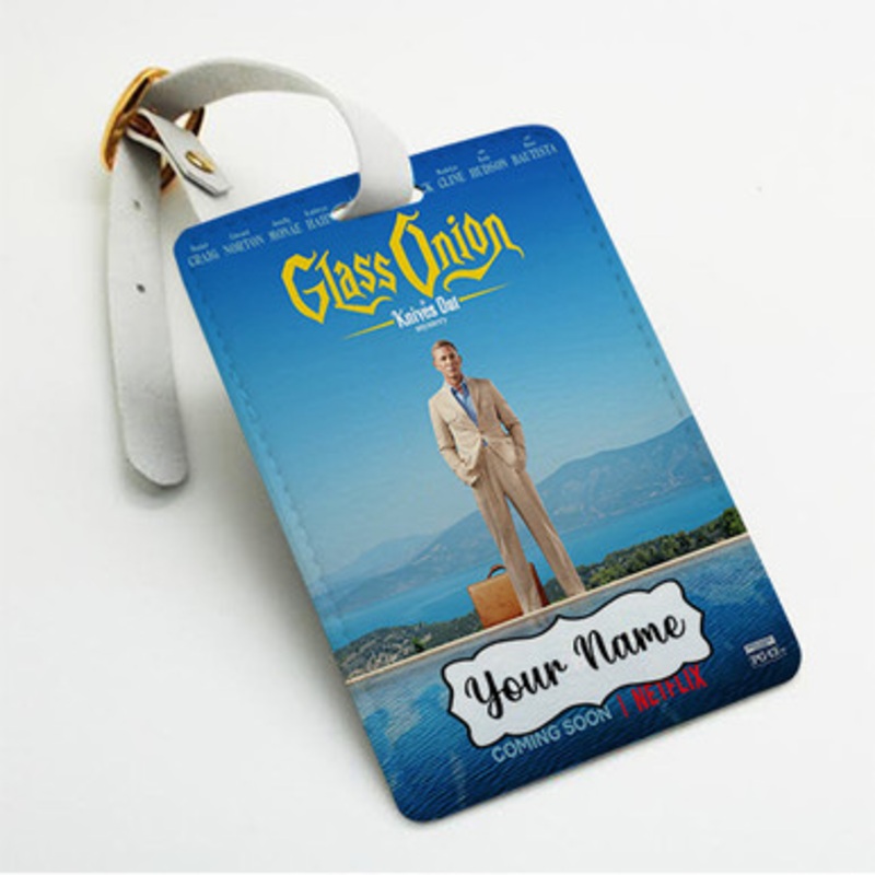 Pastele Glass Onion A Knives Out Mystery Custom Luggage Tags Personalized Name PU Leather Luggage Tag With Strap Awesome Baggage Hanging Suitcase Bag Tags Name ID Labels Travel Bag Accessories