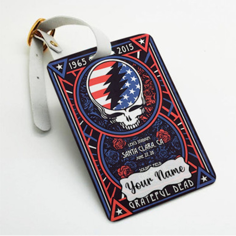 Pastele Grateful Dead Fare Thee Well Poster Custom Luggage Tags Personalized Name PU Leather Luggage Tag With Strap Awesome Baggage Hanging Suitcase Bag Tags Name ID Labels Travel Bag Accessories