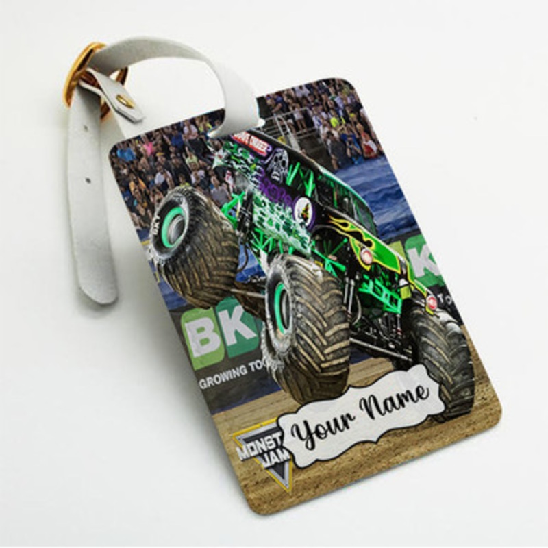 Pastele Grave Digger Monster Truck Custom Luggage Tags Personalized Name PU Leather Luggage Tag With Strap Awesome Baggage Hanging Suitcase Bag Tags Name ID Labels Travel Bag Accessories