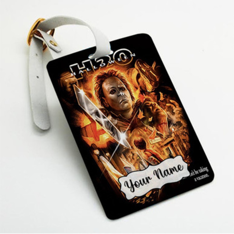 Pastele Halloween H20 Custom Luggage Tags Personalized Name PU Leather Luggage Tag With Strap Awesome Baggage Hanging Suitcase Bag Tags Name ID Labels Travel Bag Accessories