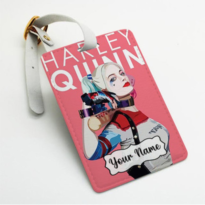 Pastele Harley Quinn Suicide Squad Custom Luggage Tags Personalized Name PU Leather Luggage Tag With Strap Awesome Baggage Hanging Suitcase Bag Tags Name ID Labels Travel Bag Accessories