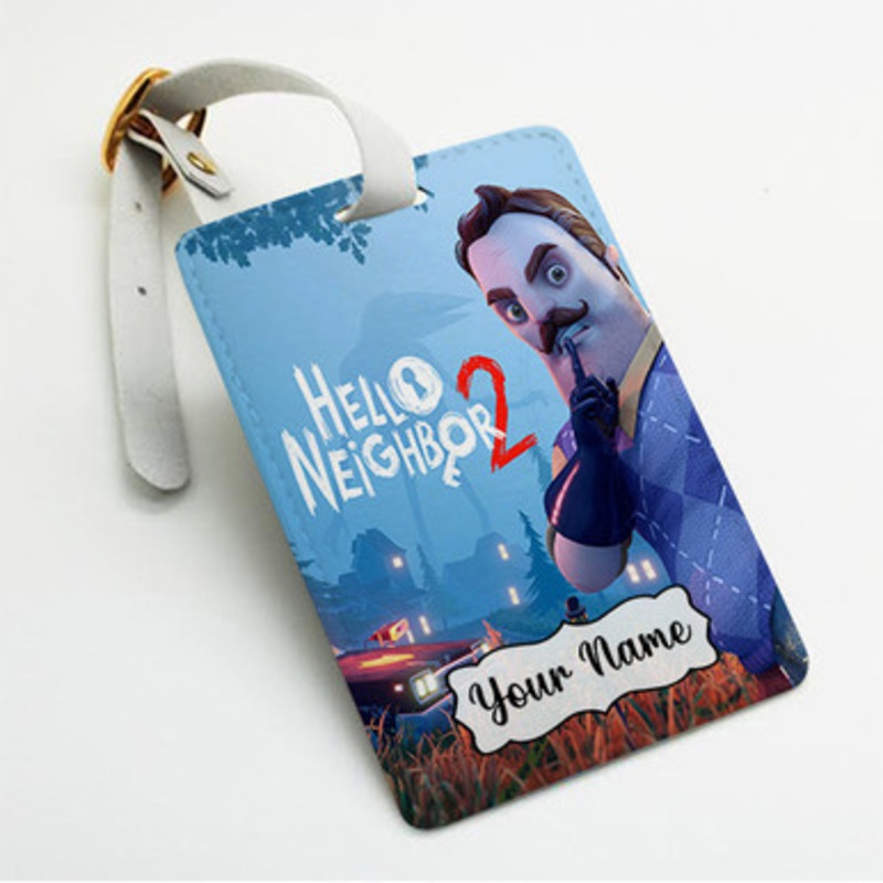 Pastele Hello Neighbor 2 Custom Luggage Tags Personalized Name PU Leather Luggage Tag With Strap Awesome Baggage Hanging Suitcase Bag Tags Name ID Labels Travel Bag Accessories