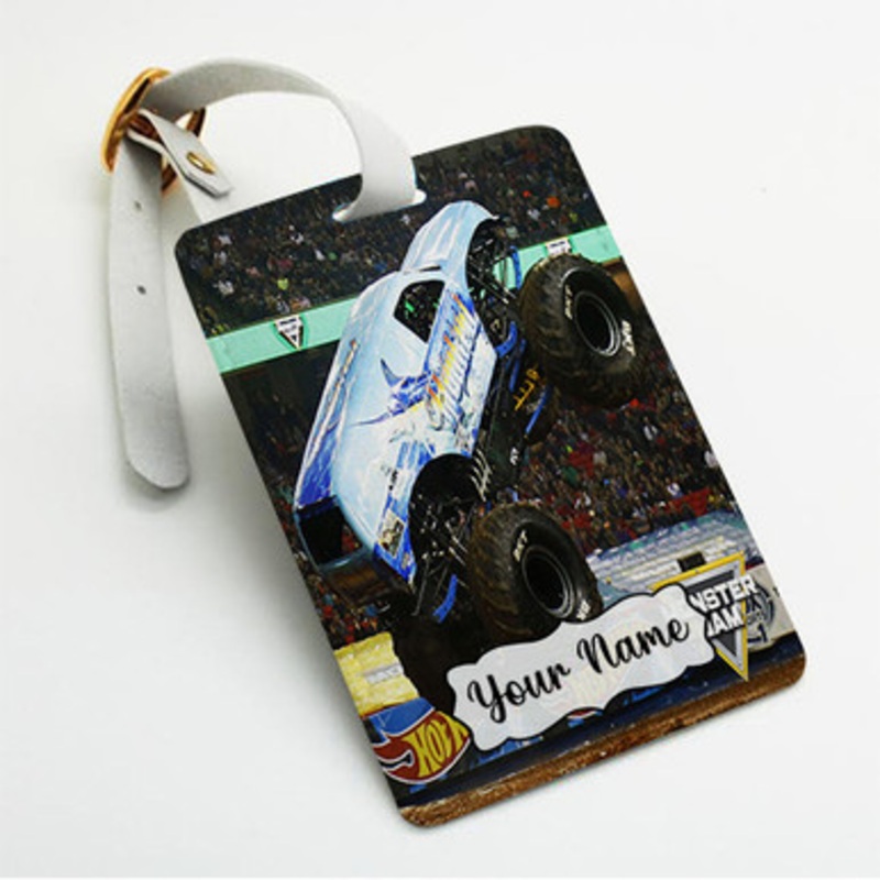Pastele Hooked Monster Truck Custom Luggage Tags Personalized Name PU Leather Luggage Tag With Strap Awesome Baggage Hanging Suitcase Bag Tags Name ID Labels Travel Bag Accessories