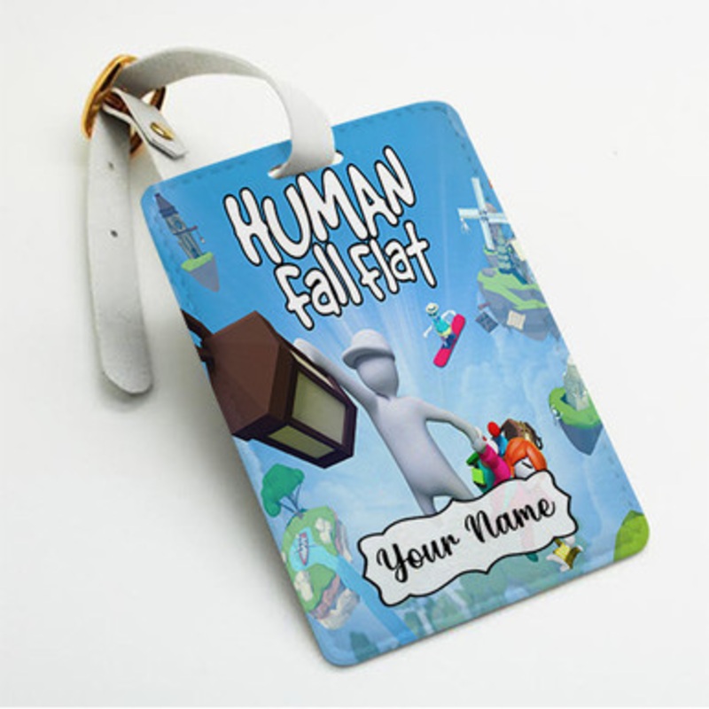 Pastele Human Fall Flat jpeg Custom Luggage Tags Personalized Name PU Leather Luggage Tag With Strap Awesome Baggage Hanging Suitcase Bag Tags Name ID Labels Travel Bag Accessories