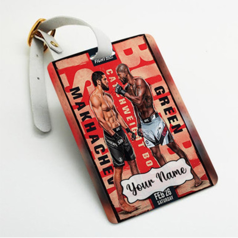 Pastele Islam Makhachev VS Bobby Green jpeg Custom Luggage Tags Personalized Name PU Leather Luggage Tag With Strap Awesome Baggage Hanging Suitcase Bag Tags Name ID Labels Travel Bag Accessories