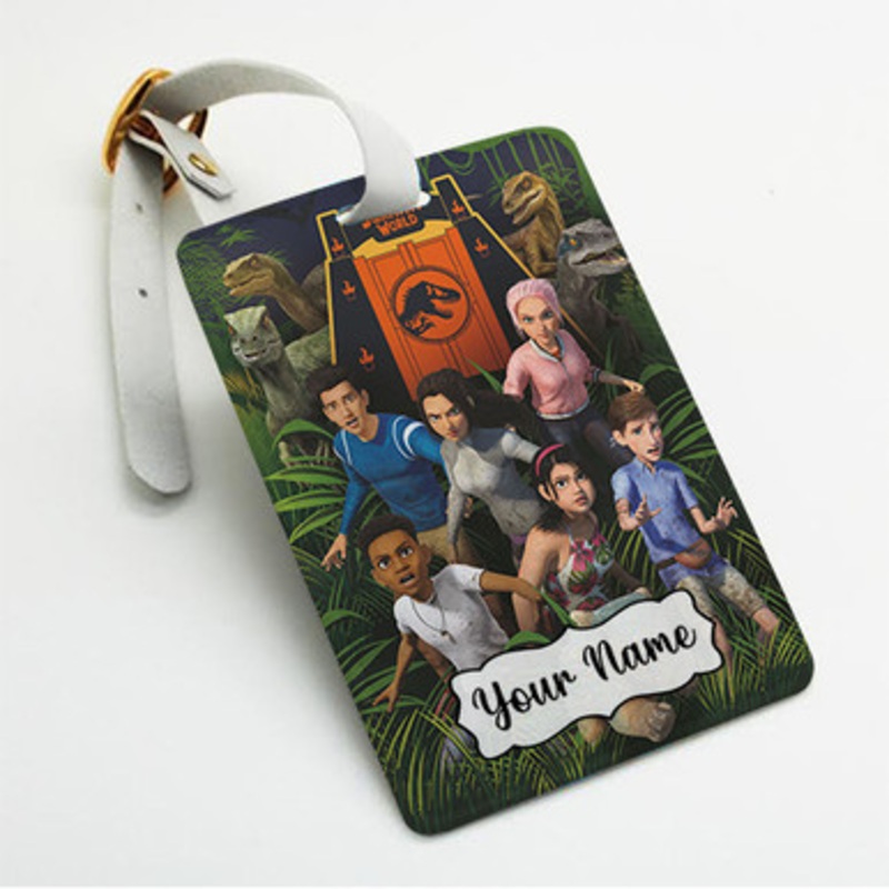Pastele Jurassic World Camp Cretaceous Custom Luggage Tags Personalized Name PU Leather Luggage Tag With Strap Awesome Baggage Hanging Suitcase Bag Tags Name ID Labels Travel Bag Accessories