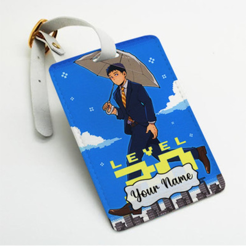 Pastele Katsuya Serizawa Mob Psycho Custom Luggage Tags Personalized Name PU Leather Luggage Tag With Strap Awesome Baggage Hanging Suitcase Bag Tags Name ID Labels Travel Bag Accessories