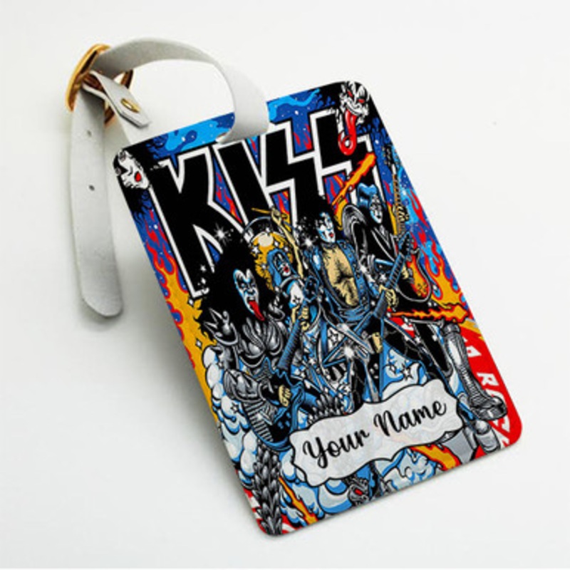 Pastele Kiss Band Custom Luggage Tags Personalized Name PU Leather Luggage Tag With Strap Awesome Baggage Hanging Suitcase Bag Tags Name ID Labels Travel Bag Accessories