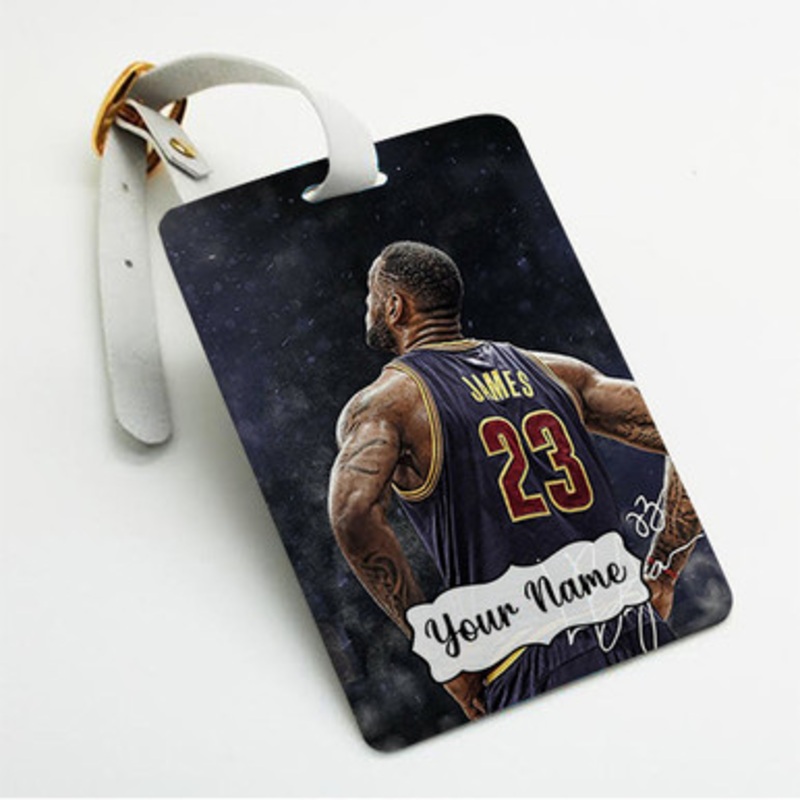 Pastele Lebron James Signed Custom Luggage Tags Personalized Name PU Leather Luggage Tag With Strap Awesome Baggage Hanging Suitcase Bag Tags Name ID Labels Travel Bag Accessories