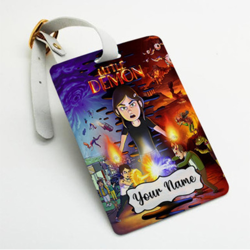 Pastele Little Demon Custom Luggage Tags Personalized Name PU Leather Luggage Tag With Strap Awesome Baggage Hanging Suitcase Bag Tags Name ID Labels Travel Bag Accessories