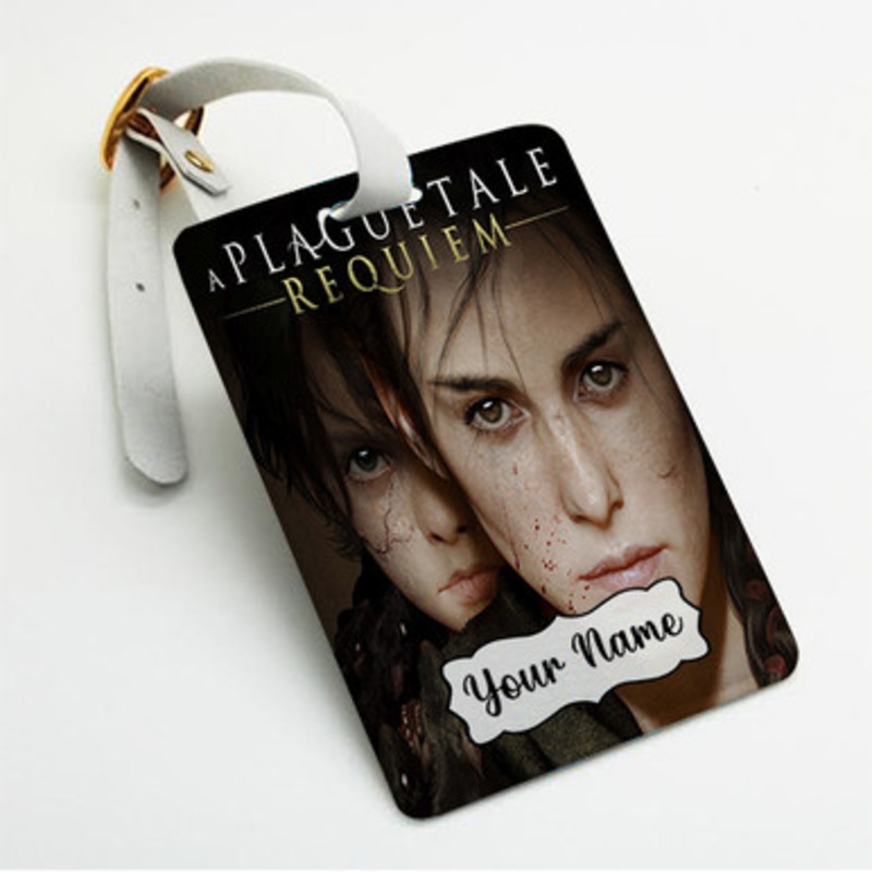 Pastele A Plague Tale Requiem Custom Luggage Tags Personalized Name PU Leather Luggage Tag With Strap Awesome Baggage Hanging Suitcase Bag Tags Name ID Labels Travel Bag Accessories