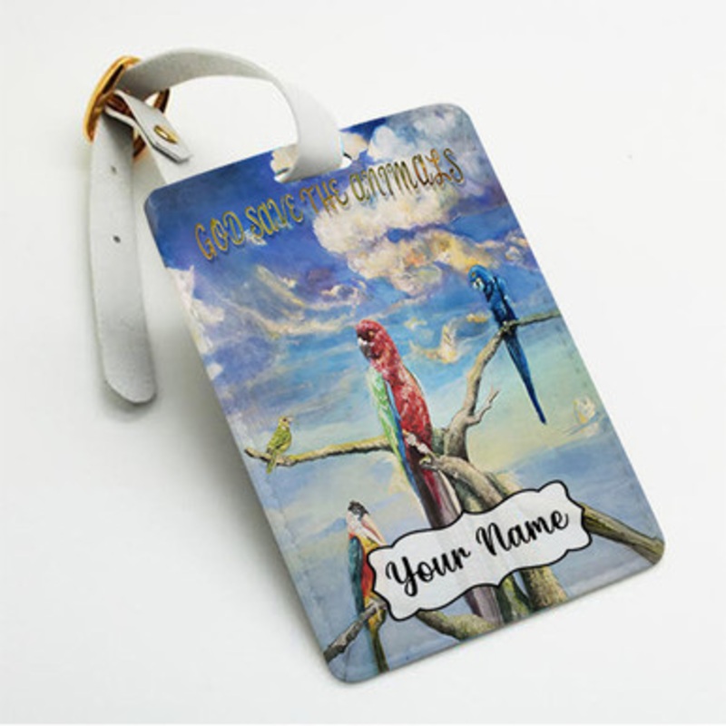 Pastele Alex G God Save the Animals Custom Luggage Tags Personalized Name PU Leather Luggage Tag With Strap Awesome Baggage Hanging Suitcase Bag Tags Name ID Labels Travel Bag Accessories