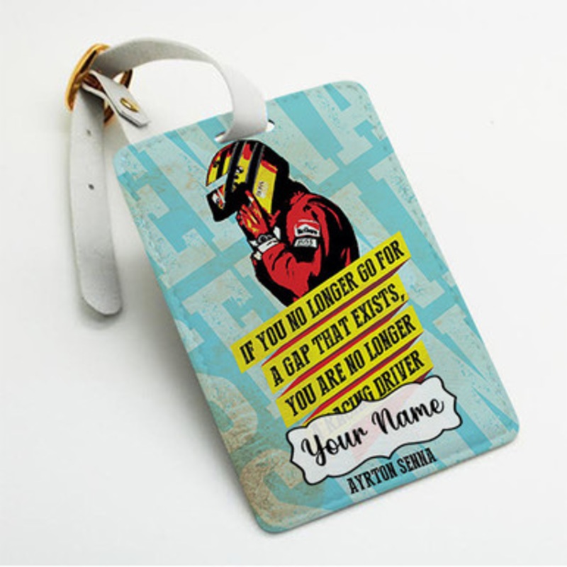 Pastele Ayrton Senna Quotes Custom Luggage Tags Personalized Name PU Leather Luggage Tag With Strap Awesome Baggage Hanging Suitcase Bag Tags Name ID Labels Travel Bag Accessories