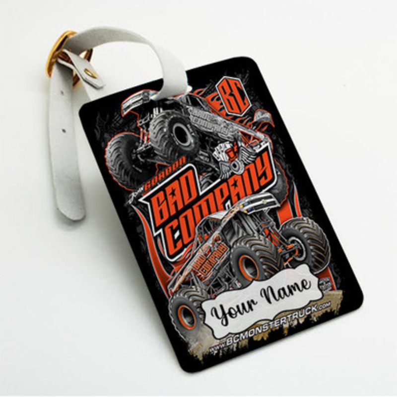 Pastele Bad Company Monster Truck Custom Luggage Tags Personalized Name PU Leather Luggage Tag With Strap Awesome Baggage Hanging Suitcase Bag Tags Name ID Labels Travel Bag Accessories