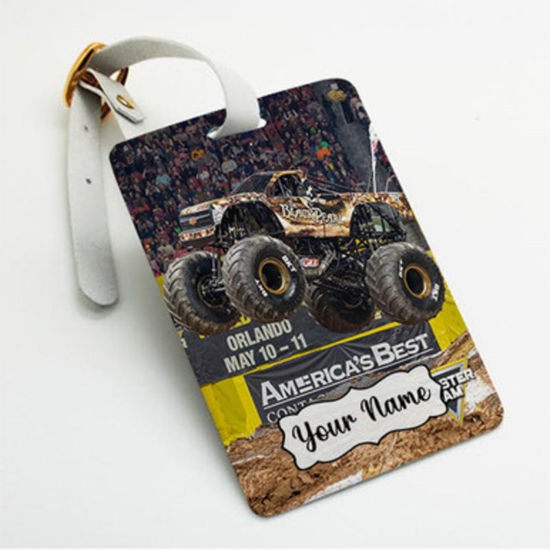 Pastele Black Pearl Monster Truck Custom Luggage Tags Personalized Name PU Leather Luggage Tag With Strap Awesome Baggage Hanging Suitcase Bag Tags Name ID Labels Travel Bag Accessories