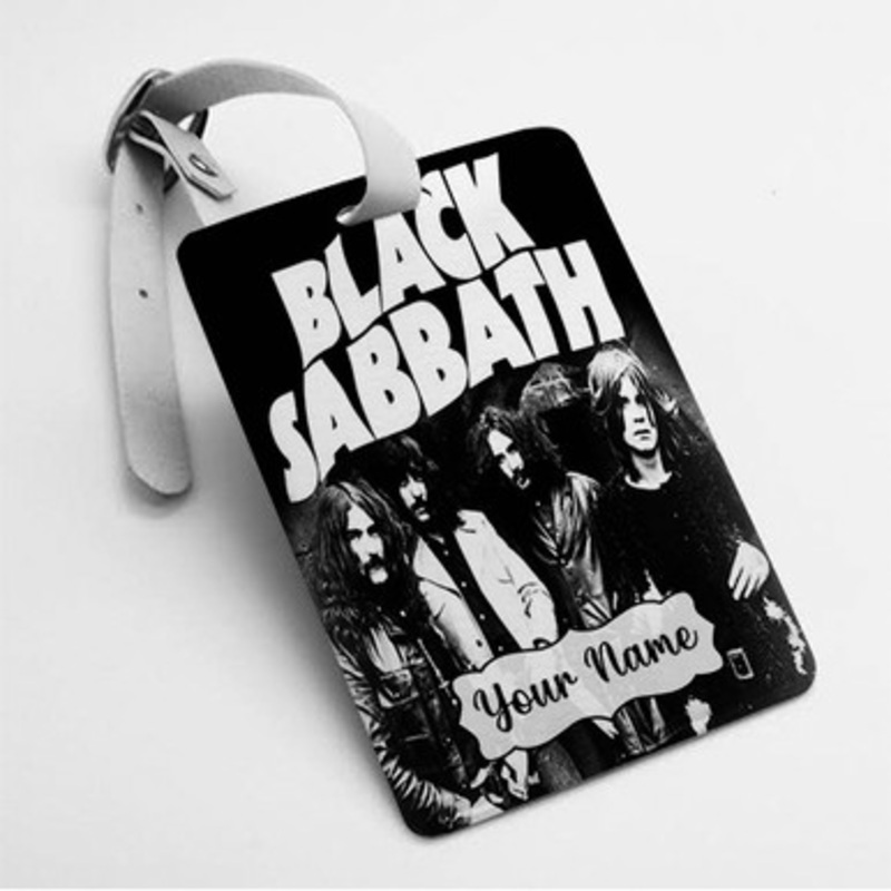 Pastele Black Sabbath Custom Luggage Tags Personalized Name PU Leather Luggage Tag With Strap Awesome Baggage Hanging Suitcase Bag Tags Name ID Labels Travel Bag Accessories