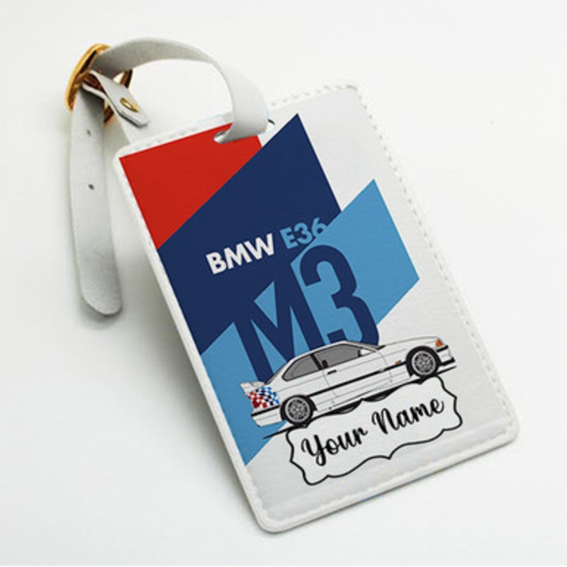Pastele BMW E36 M3 Custom Luggage Tags Personalized Name PU Leather Luggage Tag With Strap Awesome Baggage Hanging Suitcase Bag Tags Name ID Labels Travel Bag Accessories