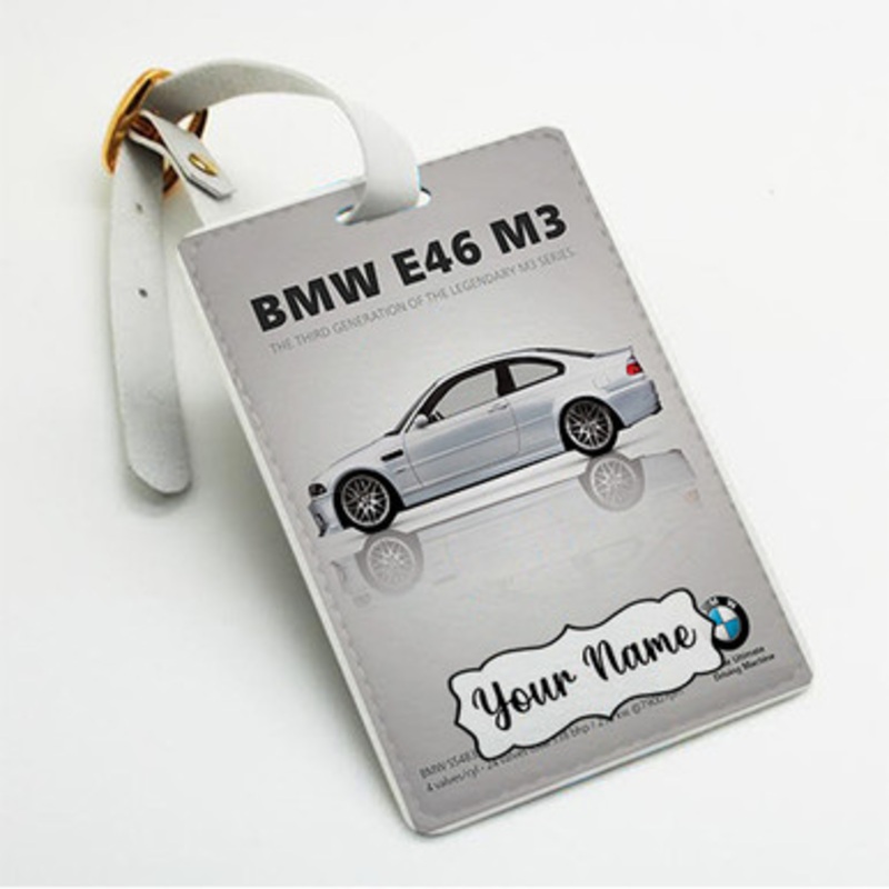Pastele BMW E46 M3 Custom Luggage Tags Personalized Name PU Leather Luggage Tag With Strap Awesome Baggage Hanging Suitcase Bag Tags Name ID Labels Travel Bag Accessories