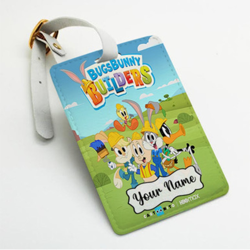 Pastele Bugs Bunny Builders Custom Luggage Tags Personalized Name PU Leather Luggage Tag With Strap Awesome Baggage Hanging Suitcase Bag Tags Name ID Labels Travel Bag Accessories