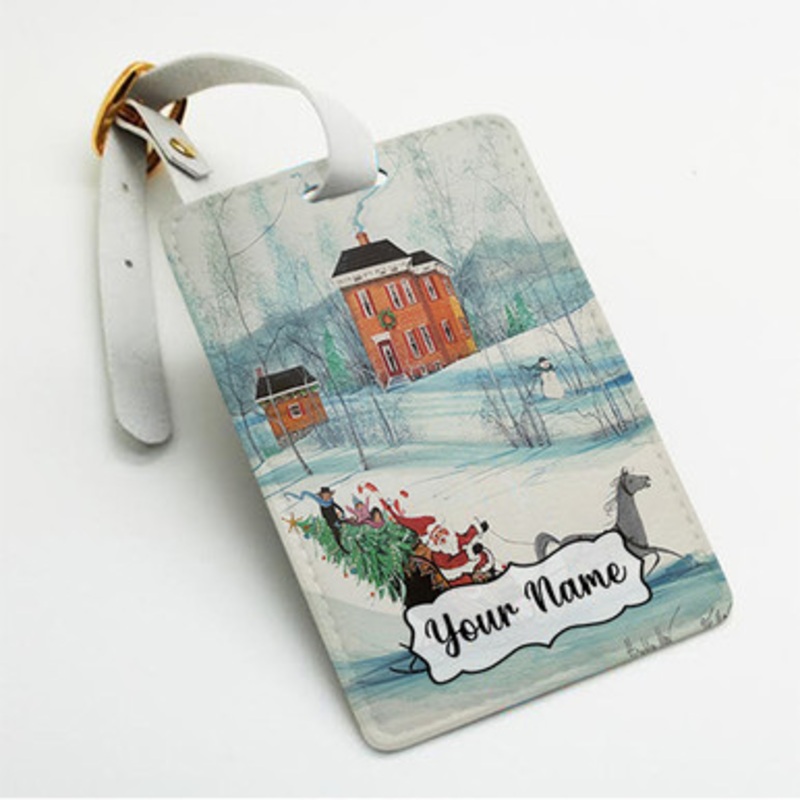 Pastele Christmas On The Farm P Buckley Moss jpeg Custom Luggage Tags Personalized Name PU Leather Luggage Tag With Strap Awesome Baggage Hanging Suitcase Bag Tags Name ID Labels Travel Bag Accessories