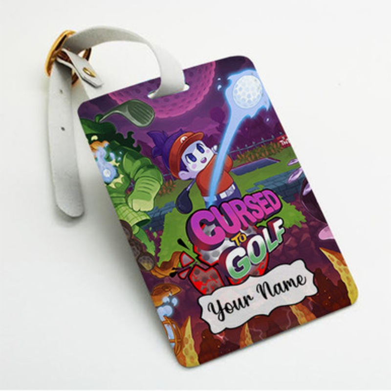 Pastele Cursed to Golf Custom Luggage Tags Personalized Name PU Leather Luggage Tag With Strap Awesome Baggage Hanging Suitcase Bag Tags Name ID Labels Travel Bag Accessories