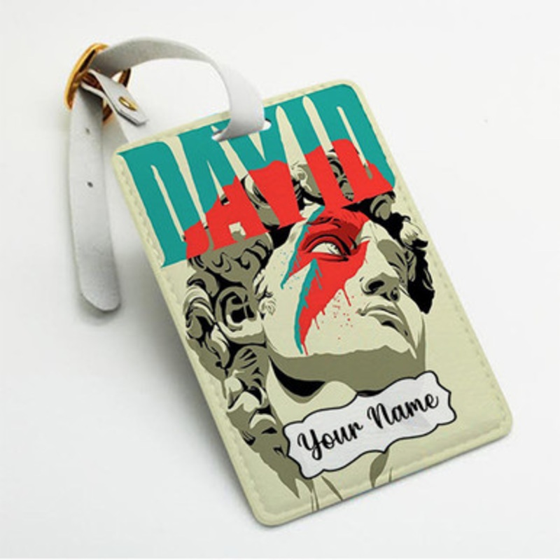 Pastele David Bowie Custom Luggage Tags Personalized Name PU Leather Luggage Tag With Strap Awesome Baggage Hanging Suitcase Bag Tags Name ID Labels Travel Bag Accessories