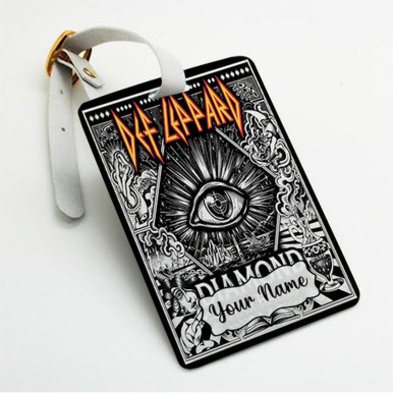 Pastele Def Leppard Diamond Star Halos Custom Luggage Tags Personalized Name PU Leather Luggage Tag With Strap Awesome Baggage Hanging Suitcase Bag Tags Name ID Labels Travel Bag Accessories