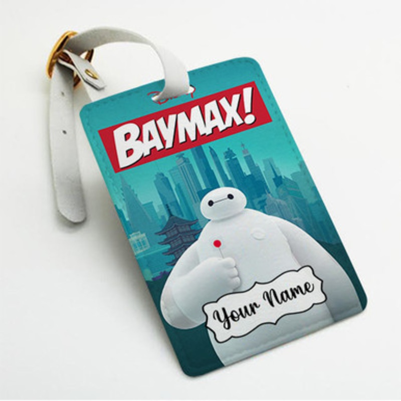 Pastele Disney Baymax Custom Luggage Tags Personalized Name PU Leather Luggage Tag With Strap Awesome Baggage Hanging Suitcase Bag Tags Name ID Labels Travel Bag Accessories