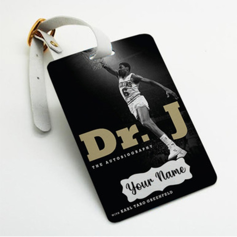 Pastele Dr J The Autobiography Custom Luggage Tags Personalized Name PU Leather Luggage Tag With Strap Awesome Baggage Hanging Suitcase Bag Tags Name ID Labels Travel Bag Accessories