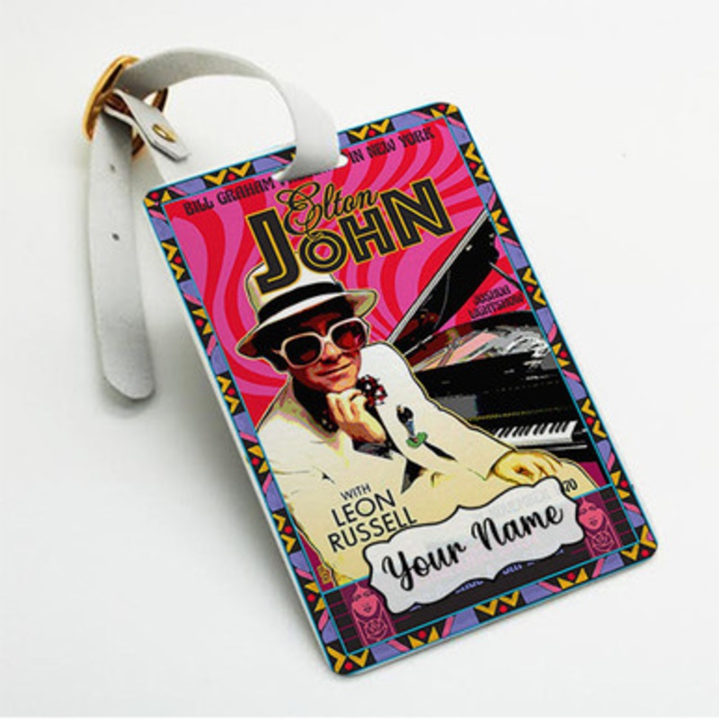 Pastele Elto John New York Custom Luggage Tags Personalized Name PU Leather Luggage Tag With Strap Awesome Baggage Hanging Suitcase Bag Tags Name ID Labels Travel Bag Accessories