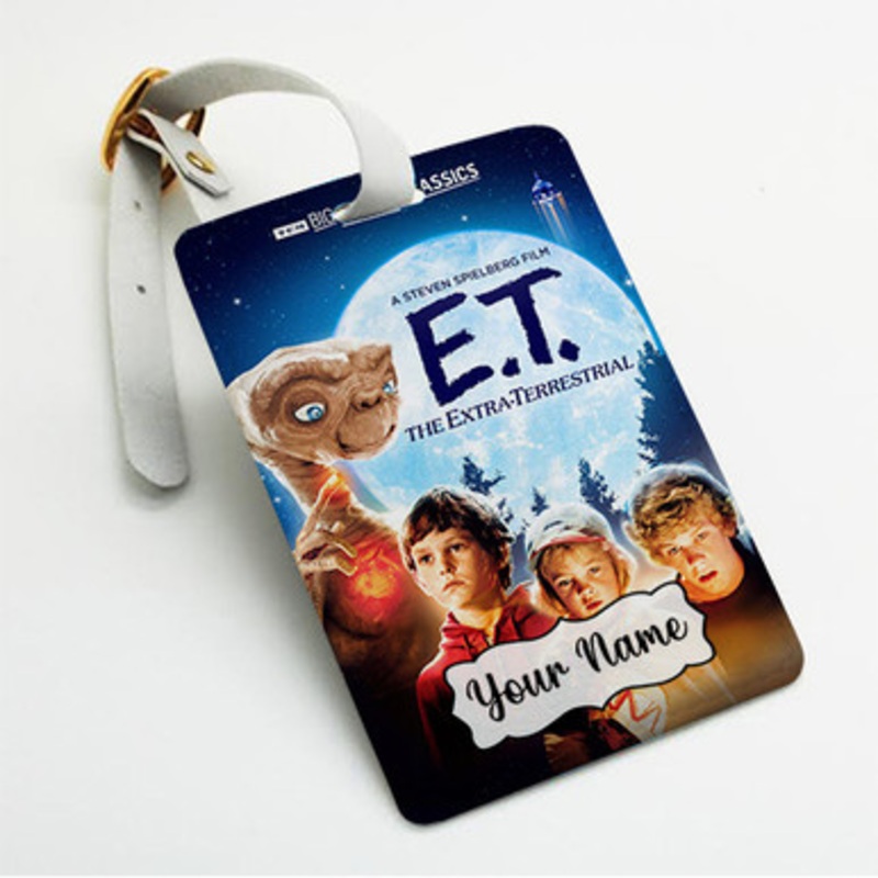 Pastele ET The Extra Terrestrial Poster Custom Luggage Tags Personalized Name PU Leather Luggage Tag With Strap Awesome Baggage Hanging Suitcase Bag Tags Name ID Labels Travel Bag Accessories