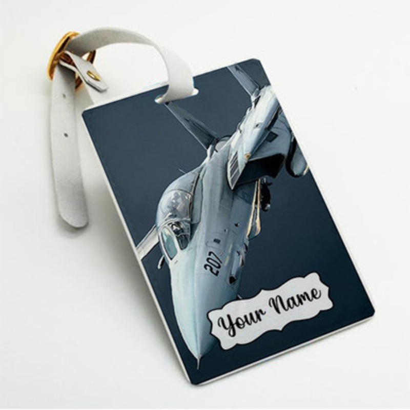 Pastele F 14 Tomcat Jet Fighter Custom Luggage Tags Personalized Name PU Leather Luggage Tag With Strap Awesome Baggage Hanging Suitcase Bag Tags Name ID Labels Travel Bag Accessories